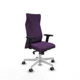 Sillón Albacete con mecanismo Sincro tapizada con Tela color Morado. Equipado con Base poliamida blanca, Brazos 2D y Ruedas 65 mm parqué