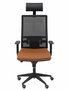 Silla de oficina Horna con mecanismo Sincro tapizada con Piel color Marrón y malla color Negro. Equipada con lumbar 1D, Brazos 1D, Cabecero Fijo y Ruedas de parqué