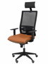 Silla de oficina Horna con mecanismo Sincro tapizada con Piel color Marrón y malla color Negro. Equipada con lumbar 1D, Brazos 1D, Cabecero Fijo y Ruedas de parqué