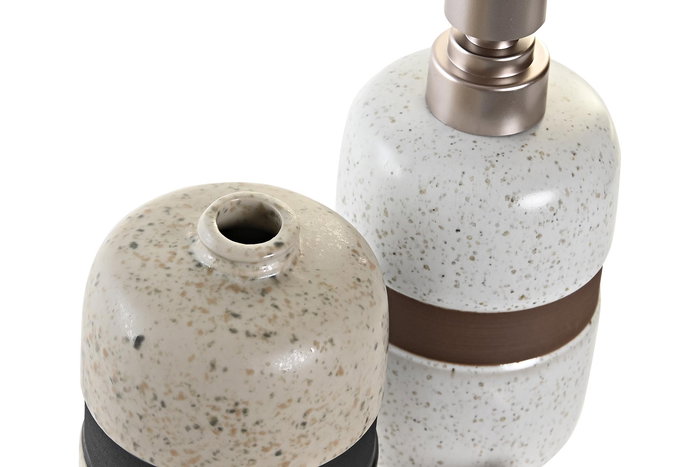 DKD Home Decor Dosificador Basicos Gres Beige Blanco 7.5 x 18 x 9 cm (12 Unidades)
