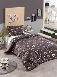 Aucune - Juego de cama 1 funda nórdica 140 x 200 cm + 1 funda de almohada 60 x 60 cm - Estampado de corazones marrones - AUC8681181801345
