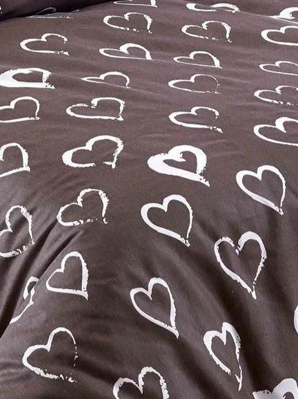 Aucune - Juego de cama 1 funda nórdica 140 x 200 cm + 1 funda de almohada 60 x 60 cm - Estampado de corazones marrones - AUC8681181801345