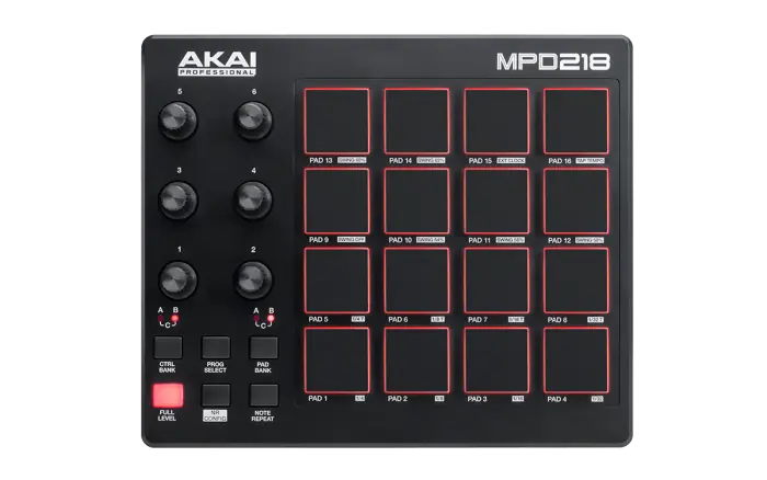 AKAI PRO MPD-218 Controlador USB con 16 pads MPC Retroiluminados y 48 Pads Asignables para Mac y PC, Alimentado por USB