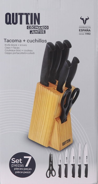 Inde Set de 7 piezas de la colección Natura Nero con cuchillos, tijeras y taco (2 cajas)