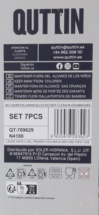Inde Set de 7 piezas de la colección Natura Nero con cuchillos, tijeras y taco (2 cajas)