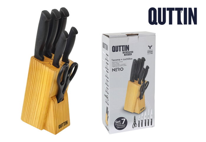 Inde Set de 7 piezas de la colección Natura Nero con cuchillos, tijeras y taco (2 cajas) Inde Set de 7 piezas de la colección Natura Nero con cuchillos, tijeras y taco (2 cajas)