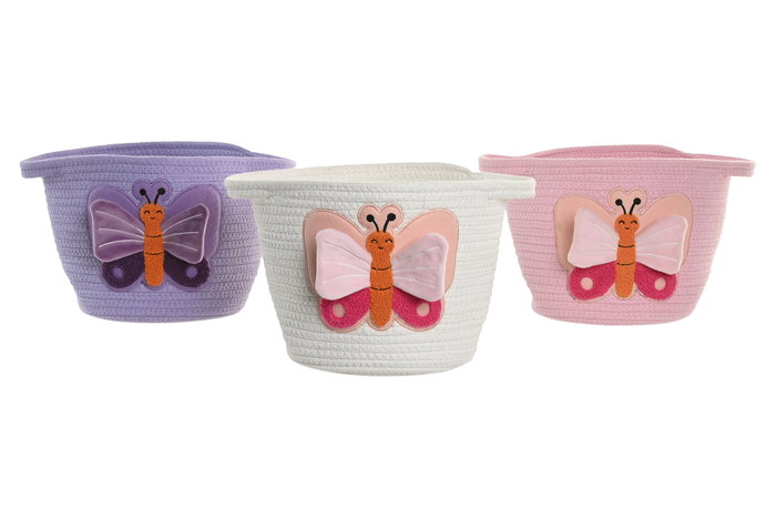 DKD Home Decor Cesta de Algodón Mariposa Surtido de 3 Colores