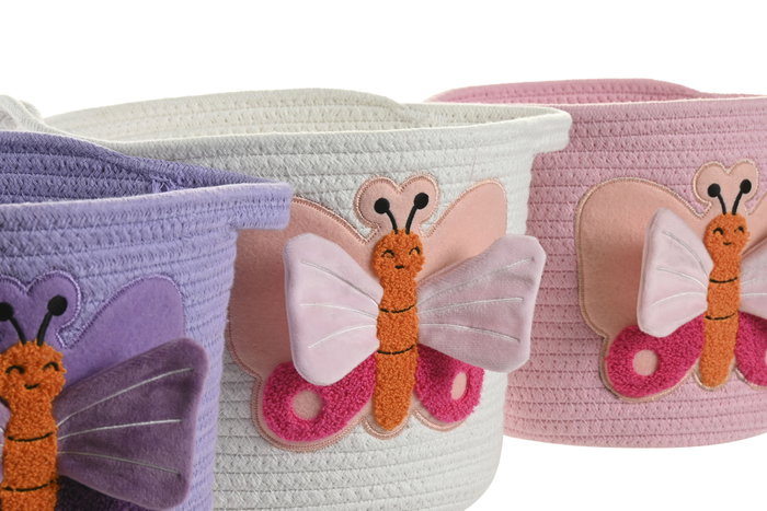 DKD Home Decor Cesta de Algodón Mariposa Surtido de 3 Colores