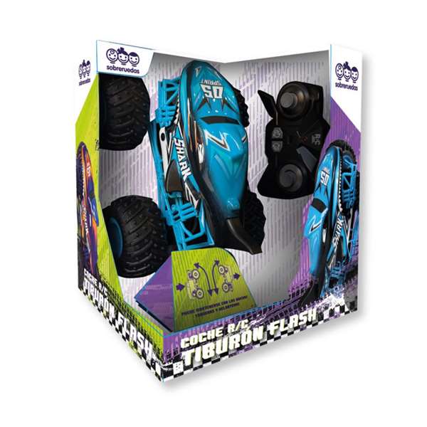 Coche radio control tiburón flash, escala 1:16, carcasa plástico, bateria litio y luces - modelos surtidos