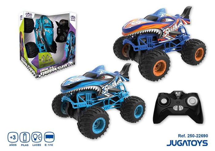 Coche radio control tiburón flash, escala 1:16, carcasa plástico, bateria litio y luces - modelos surtidos