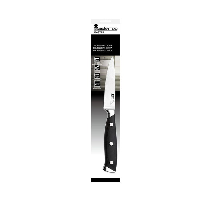 Masterpro Cuchillo pelador de acero inoxidable, cuchilla 8,75 cm, mango de madera
