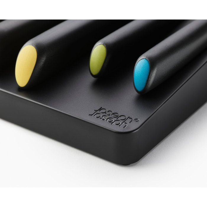 Joseph Joseph Elevate Store Set de 5 cuchillos con bandeja de almacenamiento para cajón, Plata / Negro de acero inoxidable japonés de alta calidad. Joseph Joseph Elevate Store Set de 5 cuchillos con bandeja de almacenamiento para cajón, Plata / Negro de acero inoxidable japonés de alta calidad.