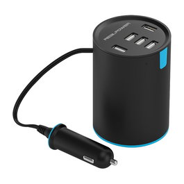 RealPower KFZ-Ladegerat Tube 2400mA 5xUSB - Cargador USB Coche 5 Puertos, 50 W, Negro, 70 x 70 x 97 mm