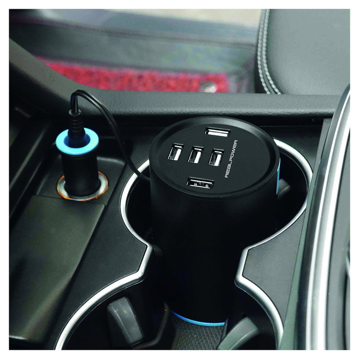 RealPower KFZ-Ladegerat Tube 2400mA 5xUSB - Cargador USB Coche 5 Puertos, 50 W, Negro, 70 x 70 x 97 mm