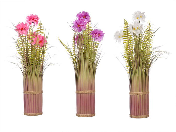 Ibergarden Ramillete Pétalos Largos 3 Colores Blanco Rosa Morado 20x48x20 cm (Set de 6)