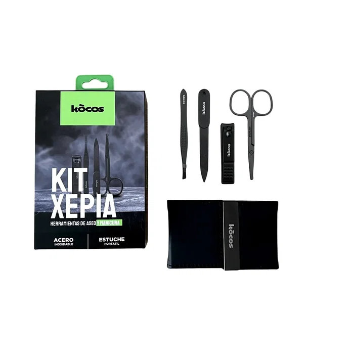 Kocos Kit de Manicura 4 en 1 para Uñas con Cortaúñas, Lima, Tijeras y Pinzas en Acero Inoxidable y Caja Magnética Compacta