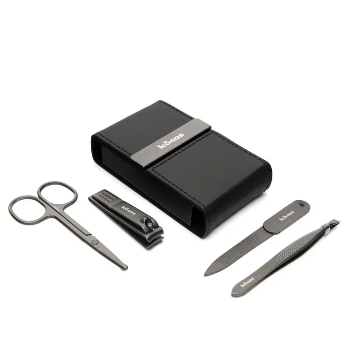 Kocos Kit de Manicura 4 en 1 para Uñas con Cortaúñas, Lima, Tijeras y Pinzas en Acero Inoxidable y Caja Magnética Compacta