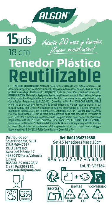 Inde Set 15 Tenedores de Mesa 18 cm Algon (24 Unidades)