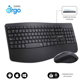 Subblim Combo Teclado Español y Ratón Inalámbrico Ergonómico Negro