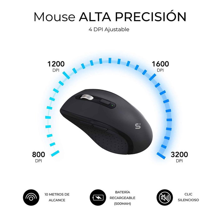 Subblim Combo Teclado Español y Ratón Inalámbrico Ergonómico Negro