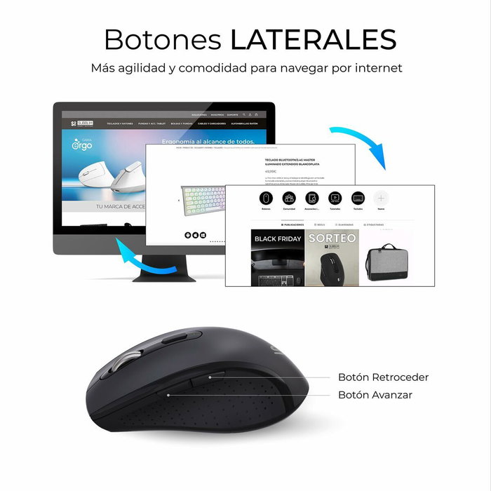 Subblim Combo Dual Prowave Negro, Teclado y Ratón Ergonómicos Recargables