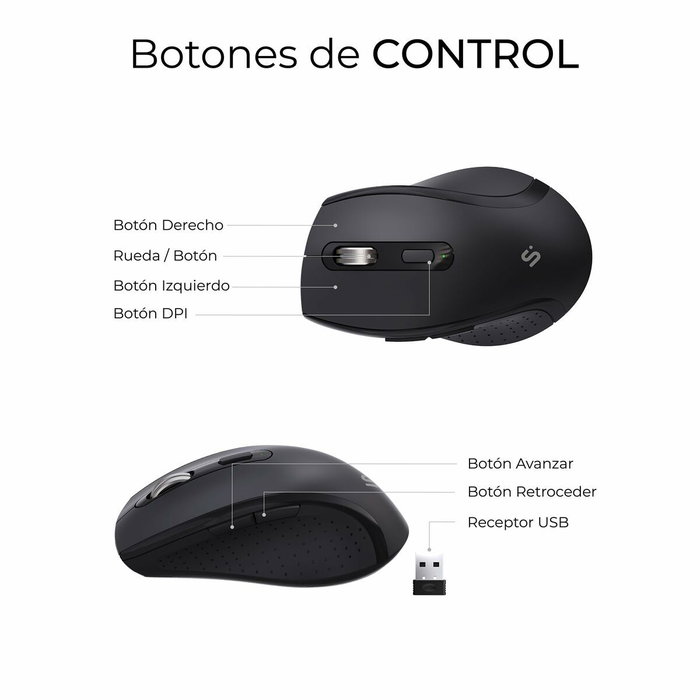 Subblim Combo Dual Prowave Negro, Teclado y Ratón Ergonómicos Recargables