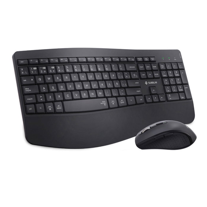 Subblim Combo Dual Prowave Negro, Teclado y Ratón Ergonómicos Recargables