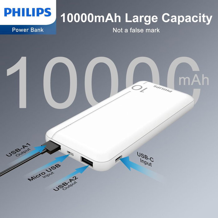 Philips Powerbank Slim 10000mAh Blanca con Doble USB Philips Powerbank Slim 10000mAh Blanca con Doble USB