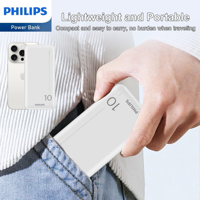 Philips Powerbank Slim 10000mAh Blanca con Doble USB Philips Powerbank Slim 10000mAh Blanca con Doble USB