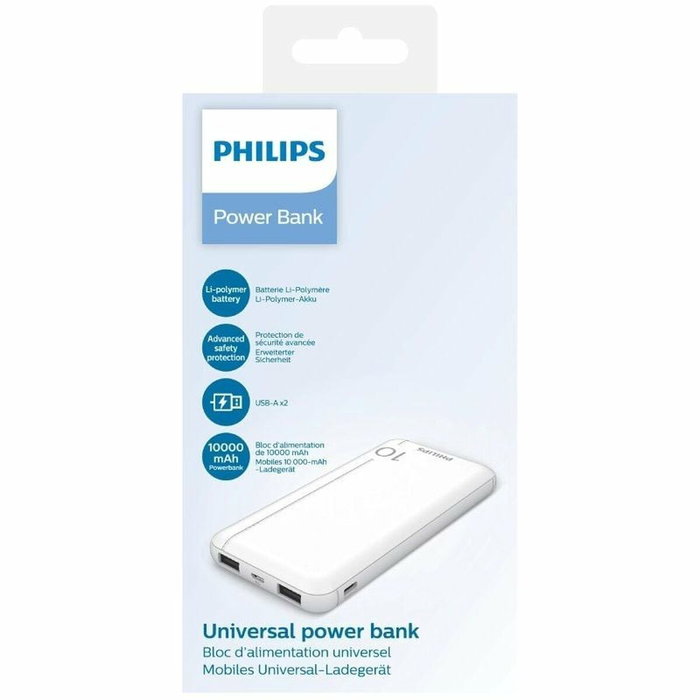 Philips Powerbank Slim 10000mAh Blanca con Doble USB Philips Powerbank Slim 10000mAh Blanca con Doble USB