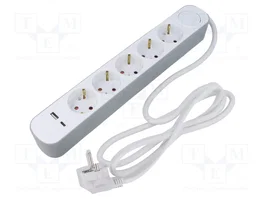 PLASTROL Prolongador de alimentación con interruptor, 7 tomas, 3m, blanco