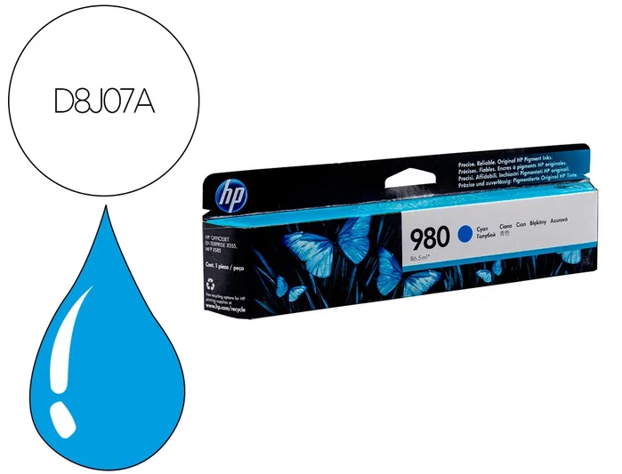 HP Cartucho de Tinta Original 980 Cian (D8J07A) para Officejet Enterprise