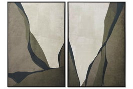 DKD Home Decor Cuadro Lienzo Velvet Abstracto, Pack de 2, Verde Musgo y Negro