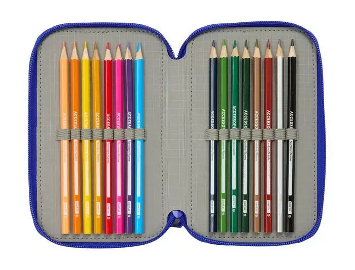 Safta Plumier Escolar Real Madrid 3 Equipación 25/26 - Plumier Triple Cremallera 37 Piezas, Dimensiones 195x125x55 mm