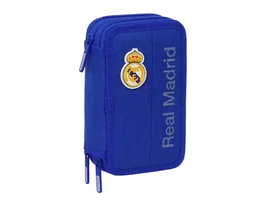 Safta Plumier Escolar Real Madrid 3 Equipación 25/26 - Plumier Triple Cremallera 37 Piezas, Dimensiones 195x125x55 mm