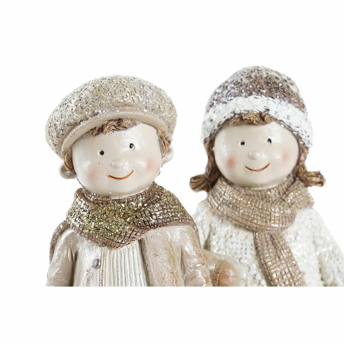 DKD Home Decor Set de 2 Figuras NIòOS en Resina, Marrón Claro
