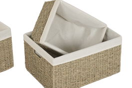 DKD Home Decor Cesta de Seagrass y Algodon, Blanco y Natural, 40 x 25 x 52 cm, Set de 3 Piezas