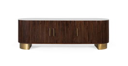 GINER Y COLOMER Mueble TV de madera de mango con laterales curvos y tapa de mármol