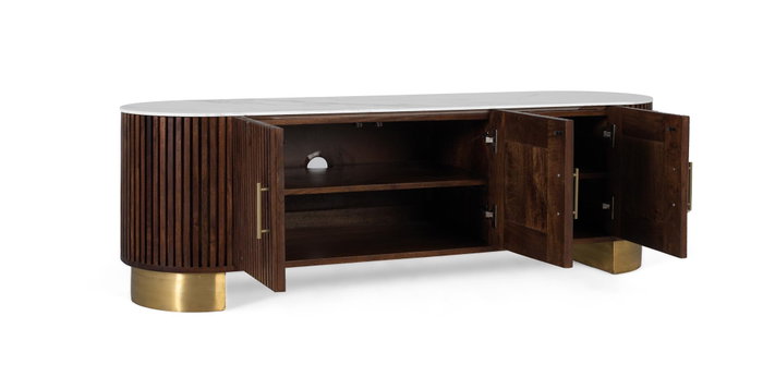 GINER Y COLOMER Mueble TV de madera de mango con laterales curvos y tapa de mármol