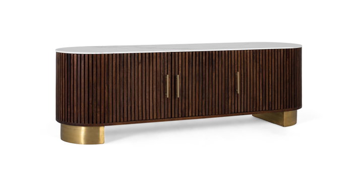 GINER Y COLOMER Mueble TV de madera de mango con laterales curvos y tapa de mármol