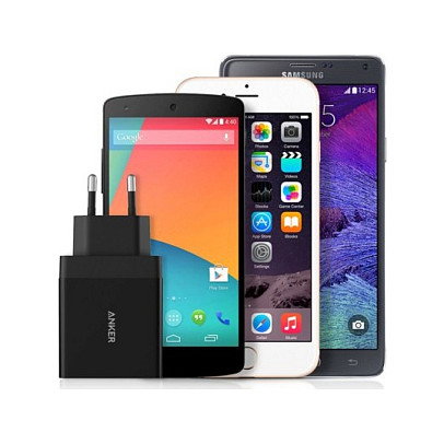 Anker A2021313 Hub USB de 2 Puertos, 24W Máximo, 4.8A Total, Dual Puertos 2.4A, Cargador de Pared Inteligente para Smartphone y Tableta, Negro