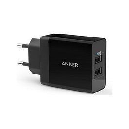 Anker A2021313 Hub USB de 2 Puertos, 24W Máximo, 4.8A Total, Dual Puertos 2.4A, Cargador de Pared Inteligente para Smartphone y Tableta, Negro