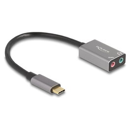 DeLOCK 67071 Adaptador de Audio Externo USB-C a 2 Jack 3.5mm Plug & Play para PC, Mac, Linux, Android, Windows 10/11, 16-bit/48 kHz, Micrófono, Color Gris