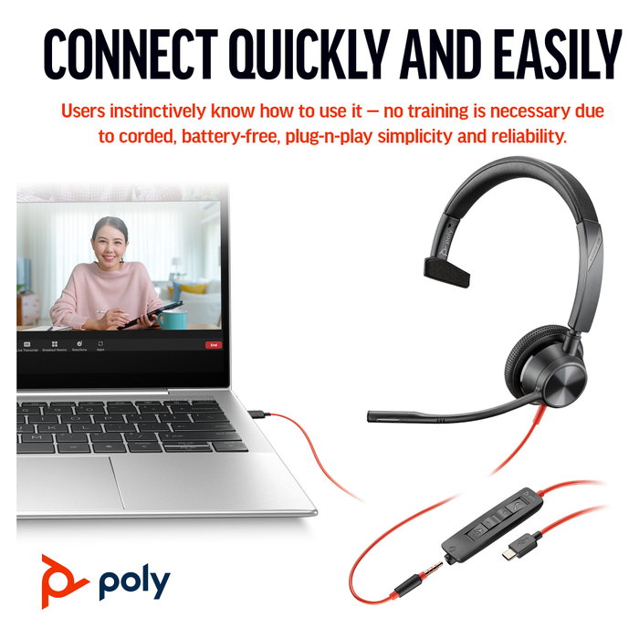 HP Poly Blackwire 3315 Monaural Microsoft Teams Certified USB-C/3,5 mm Negro HP Poly Blackwire 3315 Monaural Microsoft Teams Certified USB-C/3,5 mm Negro
