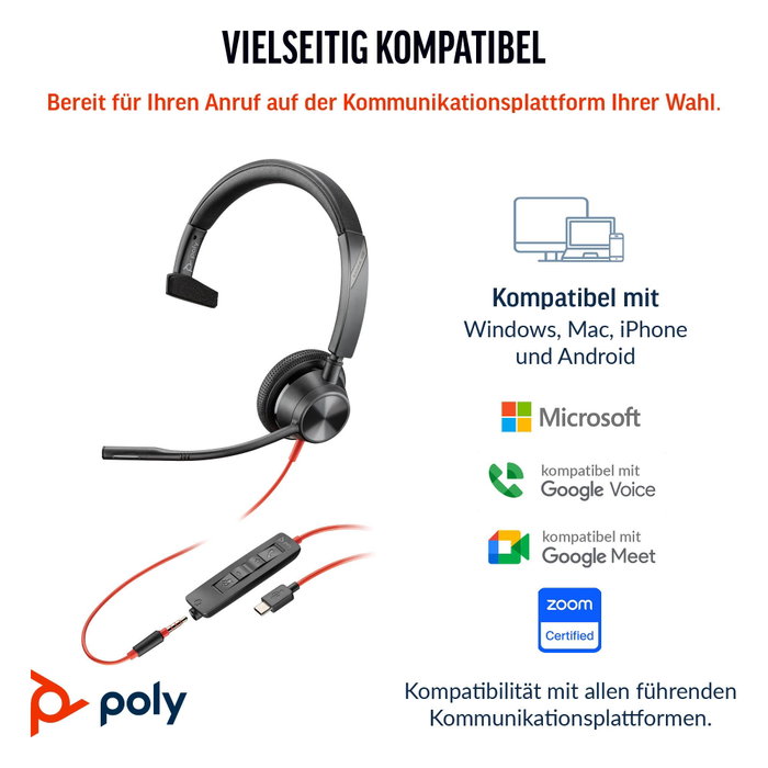 HP Poly Blackwire 3315 Monoaural Microsoft Teams Certified USB-C/3.5mm Negro HP Poly Blackwire 3315 Monoaural Microsoft Teams Certified USB-C/3.5mm Negro