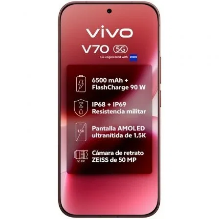 Vivo V70 Smartphone 8GB RAM 512GB 6.59" Pantalla AMOLED 120Hz Snapdragon 7 Gen 4 5G Cámara Triple ZEISS 50MP Batería 6500mAh Carga 90W IP68 IP69 Color Marrón