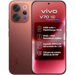 Vivo V70 Smartphone 8GB RAM 512GB 6.59" Pantalla AMOLED 120Hz Snapdragon 7 Gen 4 5G Cámara Triple ZEISS 50MP Batería 6500mAh Carga 90W IP68 IP69 Color Marrón