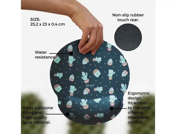 Wondee Alfombrilla de ratón ergonómica de gel cactus 250x230 mm Wondee Alfombrilla de ratón ergonómica de gel cactus 250x230 mm