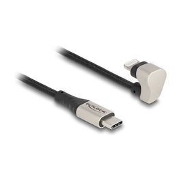 Delock Cable USB 2.0 Tipo-C a Lightning 2m, Ángulo 180°, Certificado MFi, Carga y Datos, Negro