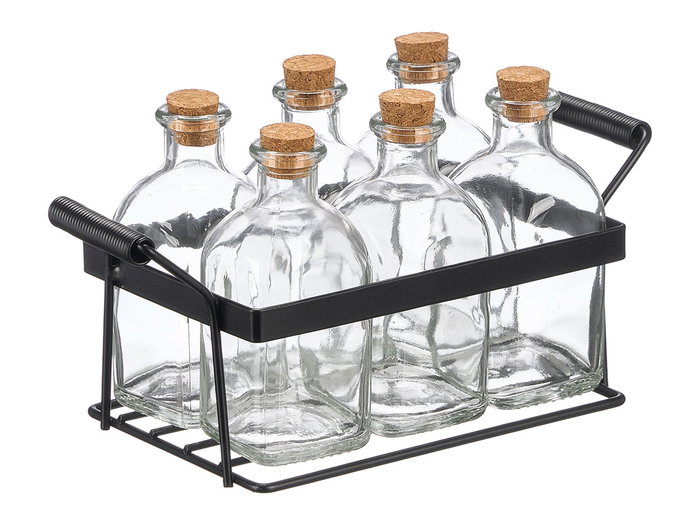 Vivalto Set 6 Frascos con Tapón de Corcho 125 ml y Soporte Metal (Set de 12)